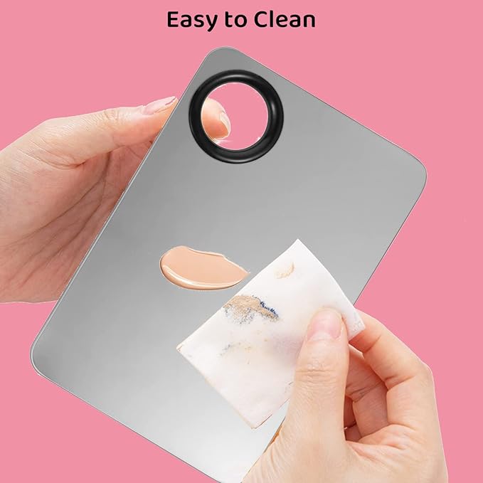 Makeup Mixing Palette with Foundation Brush and Spatula, Stainless Steel Makeup Palette Tray Mixer Nail Art Mixing Tray
