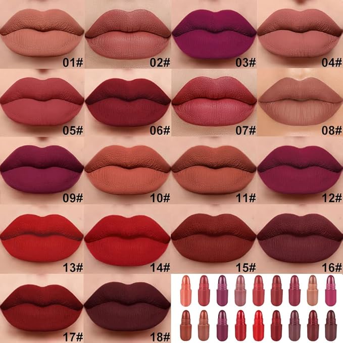 18 Pcs Mini Capsule Makeup Lipstick Pills Set, Matte Stain Set, Lápiz Labial Rojo Women Nude Brown Dark Red Matte Matt Lipsticks Cute Lip Stick Purse Set Labiales Matte Larga Duracion 24 Hrs