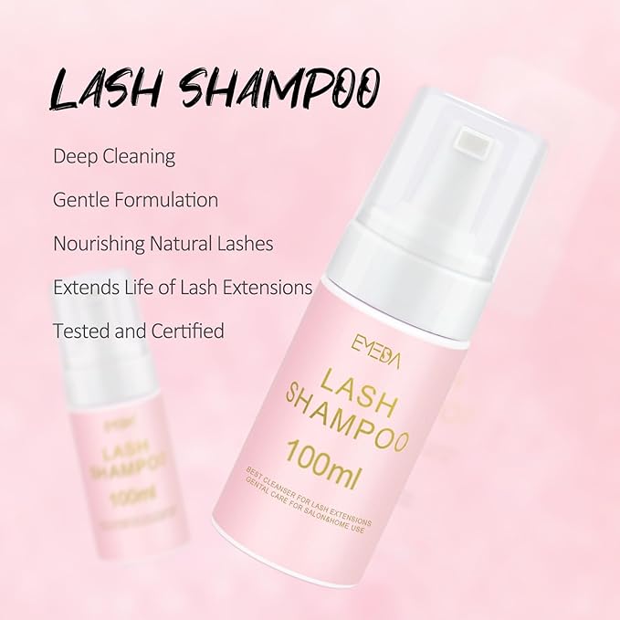 EMEDA Lash Shampoo for Lash Extensions Lash Cleaning Kit with Lash Fan Dryer, Brush, Wash Bottle, Hair Band, Oil Free Foam Soap Cleaner Lash Bath Kit, Lash Wash Eyelash Extension Cleanser