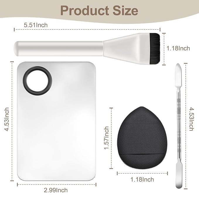 Makeup Mixing Palette for Foundation, Professional Artist Kit Essentials, Stainless Steel Plate with Spatula, Also Great for Nail Art, Eye Shadow & Color Blending(4-in-1)