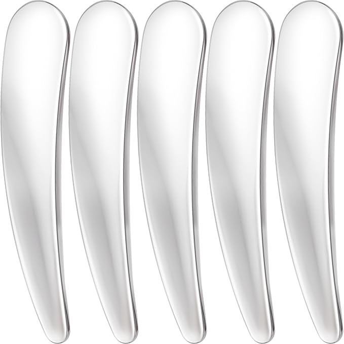 5pcs Mini Metal Makeup Spatula, Reusable Cosmetic Cream Spatulas Spoon, Skincare Scoop Applicator Facial Massage Beauty Tools for Mixing and Sampling Face Eye Cream- Silver