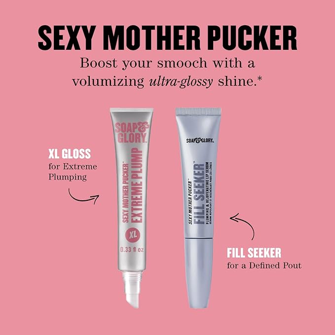 Soap & Glory Sexy Mother Pucker Fill Seeker Lip Plumper Gloss - Plumping Lip Gloss for Smooth & Moisturized Feel - Rejuvenating Serum with Long-Lasting Hydration (0.5 fl oz)