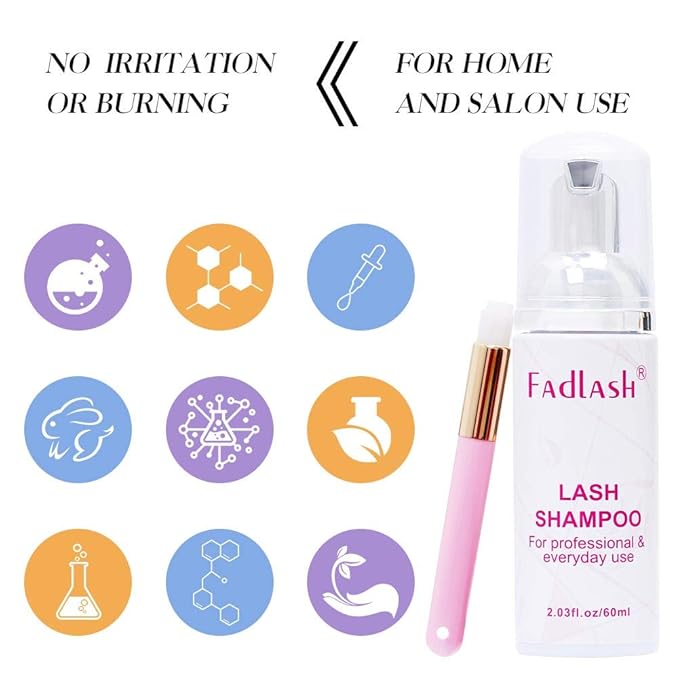 Eyelash Extension Cleanser FADLASH Lash Shampoo 60ml with a brush Wash Foaming Eyelid Cleanser Gentle Formula For Sensitive Skin Professional Salon& Self Use