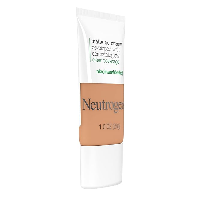 Neutrogena Clear Coverage Flawless Matte CC Cream, Full-Coverage Color Correcting Cream Face Makeup with Niacinamide (b3), Hypoallergenic, Oil Free & -Fragrance Free, Golden Ecru, 1 oz (Pack of 2)