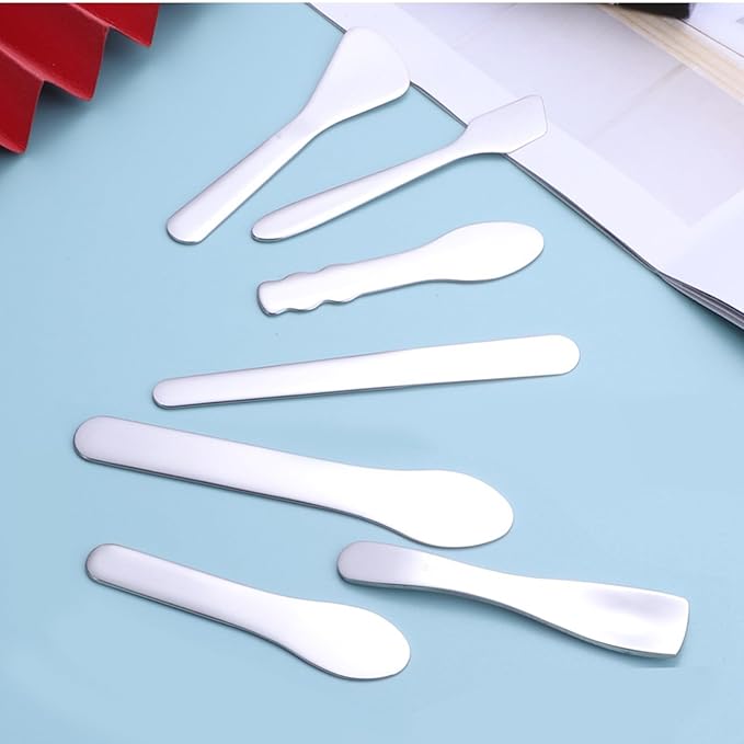 4pcs mini metal facial mask cream spoon mini stirring spatula arc spoon eye cream stick beauty kit facial care, used for mixing sampling lotion moisturizing accessories, reusable skin care spoon