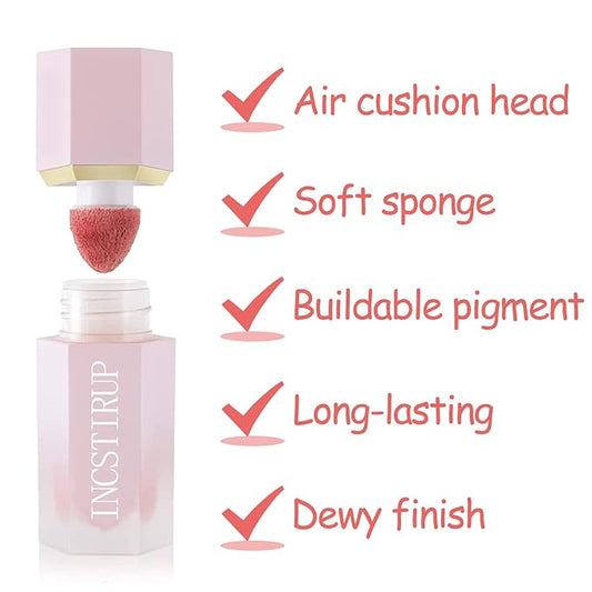 Soft Cream Liquid Blush, Creamy Liquid Blush Makeup with Cushion Applicator for Cheeks, Lip, Eyes, Buildable Pigment, Weightless, Long-lasting, Dewy Finish, Smudge Proof, Natural-Looking (04#)