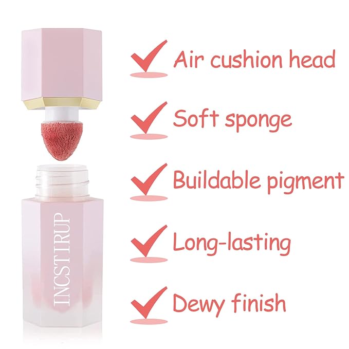 Soft Cream Liquid Blush, Creamy Liquid Blush Makeup with Cushion Applicator for Cheeks, Lip, Eyes, Buildable Pigment, Weightless, Long-lasting, Dewy Finish, Smudge Proof, Natural-Looking (03#)
