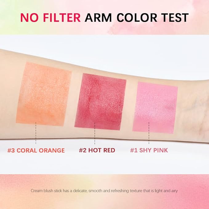 Soft Creamy Blush Stick,On-the-Go Blush,2-in-1 Cheek and Lip Tint,Waterproof Hydrating Solid Natural Moisture Smooth Blendable Matte Finish Face Blush Makeup,02 hot red