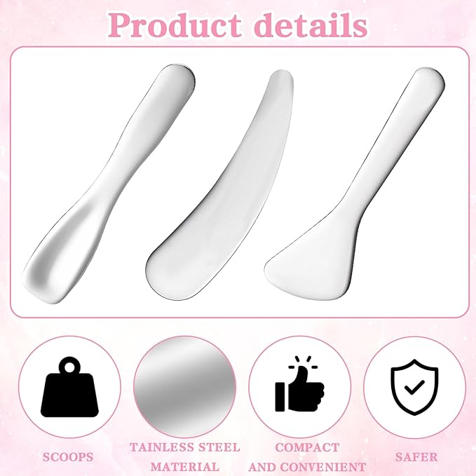 3Pcs Mini Metal Cosmetic Spatulas, Stainless Steel Skincare Spatulas Small Makeup Spatula Makeup Cream Spoon Beauty Tools for Mixing and Sampling Masks Skin Care Creams Eye Cream Essences