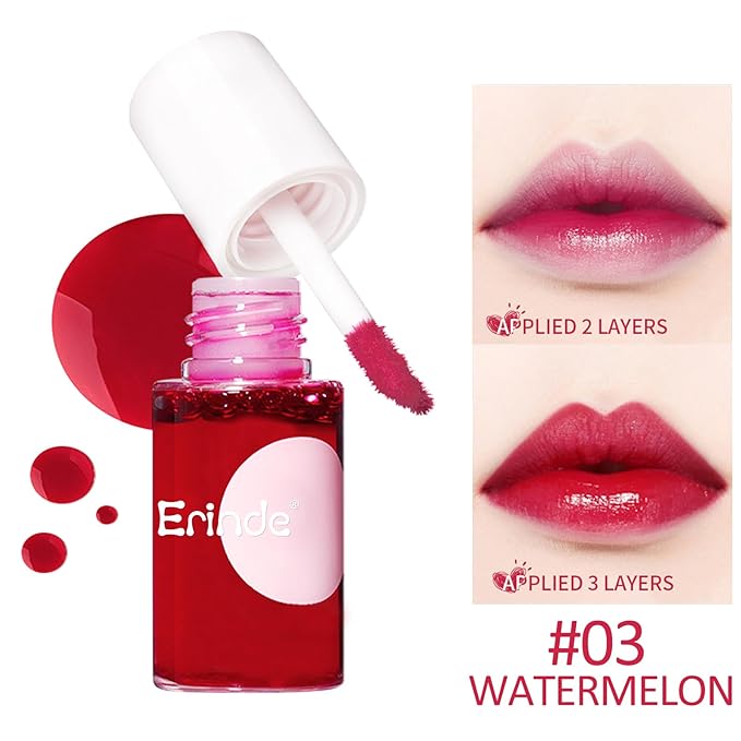 Erinde Water Lip Tint Stain, Mini Liquid Lipstick, Long Lasting Waterproof Lip & Cheek Stain, Non-Stick Cup Korean Lip Gloss, Lightweight, Transfer-Proof, Matte Finish Travel Size Lip Makeup
