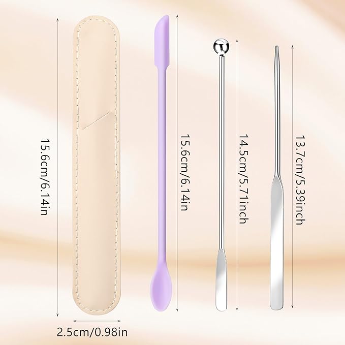 Thinp Foundation Spatula,Make Up Spatula Tool with Silicone Cosmetic Spatula Stainless Steel Makeup Palette Double Edged Spatula Makeup Spatula for Small Area of Face