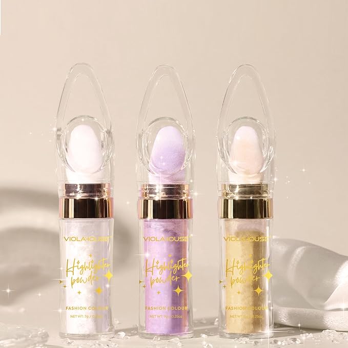 VIOLA HOUSE Highlighter Powder Stick, High Gloss Face Powder Stick,Shimmer Glitter Patting Powder for Festival Party Makeup Face, Hand, Body, Arms,Collarbones. 7g/0.25oz (Yellow)