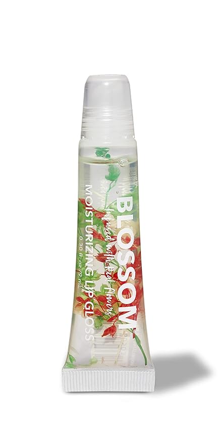 Blossom Lip Gloss Tubes, Watermelon Scented Thick Clear High Shine Moisturizing Flower Lip Gel with Nourishing Jojoba Seed Oil, Infused with Real Flowers, 0.3oz, Watermelon