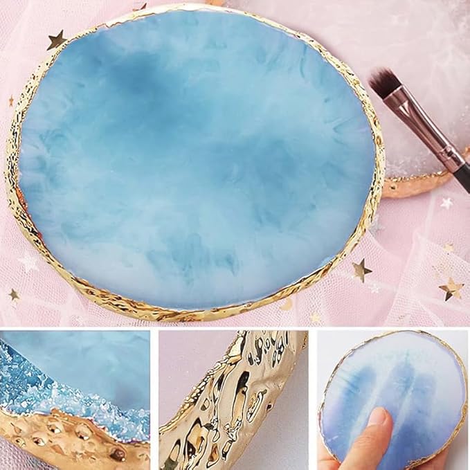 2Pcs Heart-Shaped Resin Nail Art Palette, Gold Edge Round Makeup Mixing Palette, Nail Polish Plate, Makeup,Nail Art Display Board Makeup Plate Cosmetic Mixing Tools Makeup Palettes,Makeup Palettes