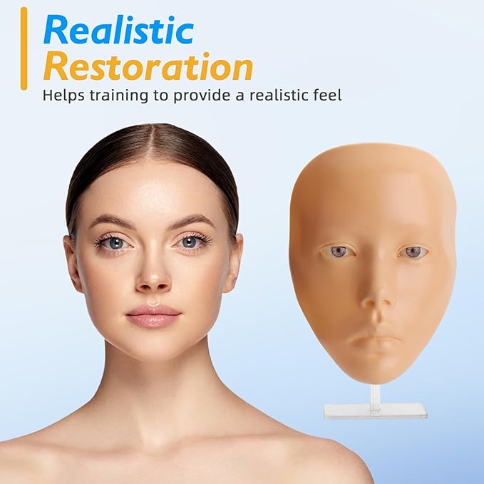 Silicone Makeup Practice 5D Face Board, Reusable Beginners to practice eyesmakeup Face Eyes Silicone False Cosmetologist,Real Person Training Model for Self-Study and Beginners or Makeup Artist Show