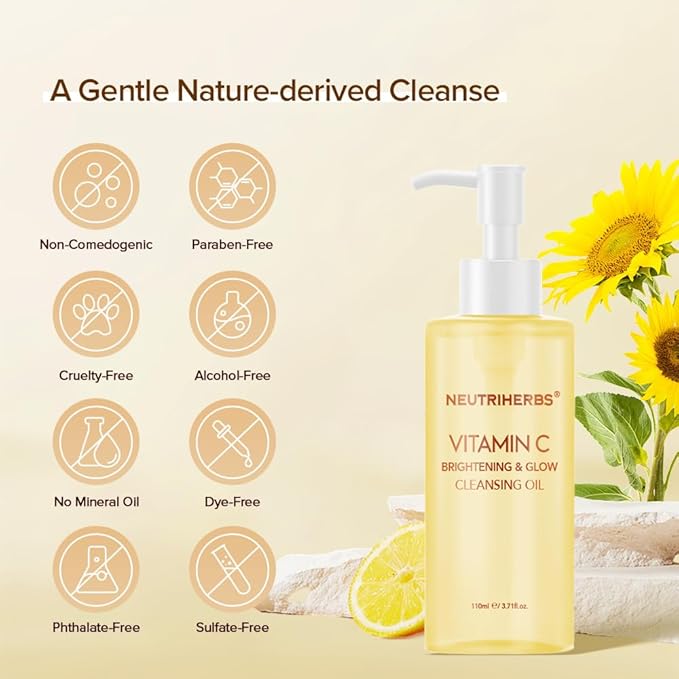 Neutriherbs Makeup Remover Oil Cleanser, Vitamin C Cleansing Oil for Long Last and Waterproof Makeup, Sunscreen, Fit All Skin Type - 3.71 Fl.Oz