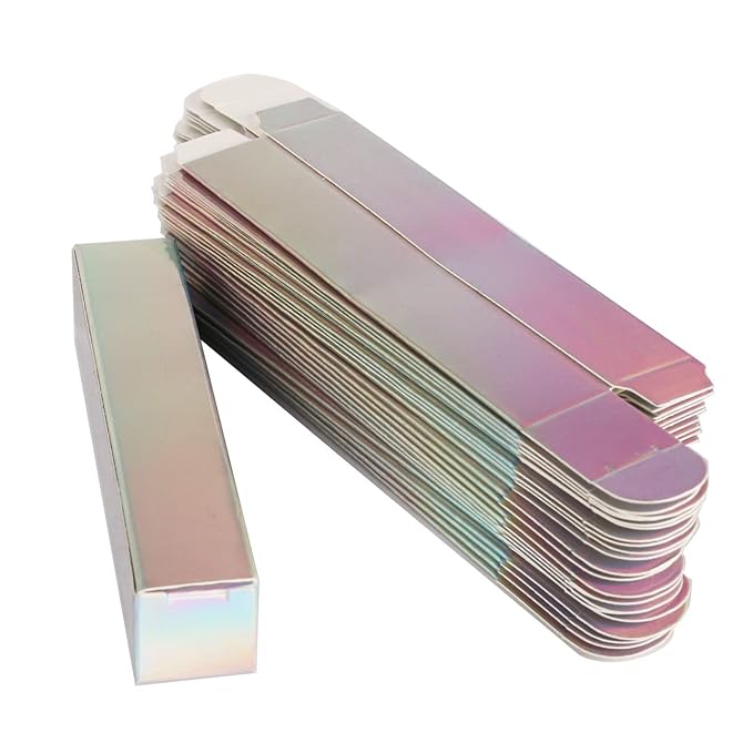 COSIDEA 50 PCS Empty Holographic siver Lip Gloss Boxes W21 xW21 xH121mm / 0.83 * 0.83 * 4.76 inch, Cosmetic Perfume Mascara Box Packaging, small Kraft Paper Box Luxury Holder Wrapping