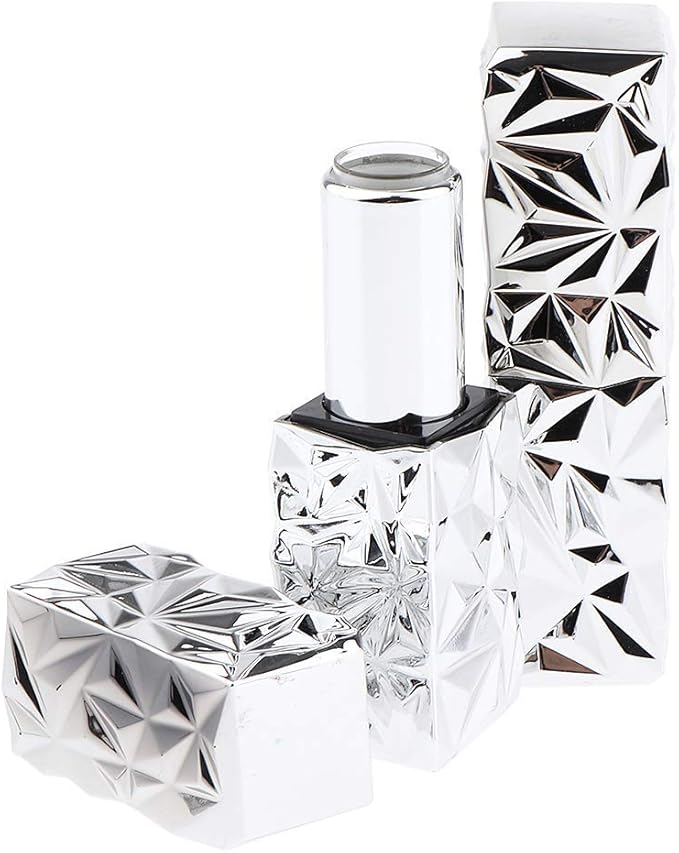 5 Packs 12.1mm Square Empty Lipstick Tubes Diamond Lip Balm Tube Container DIY Refillable Cosmetics Bottles with Magnetic Cap Beauty Packaging Bottle Holder Makeup Tool for Women Girl,Silver