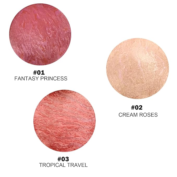 Baked Blush Marbleized Powder Blush for Cheeks, Lightweight Natural Finish, Infused with Vitamin E, Vegan & Cruelty Free, Talc Free - #001 FANTASY PRINCESS