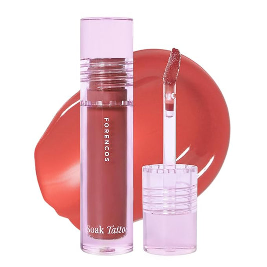 FORENCOS Soak Vegan Lip Tint/Stain, Water Gel Formula, Weightless & Non-sticky Finish, Vivid Color, Smudge-proof, Cruelty-Free, Korean Makeup, Waterproof, 0.11 oz (09 Aurore)