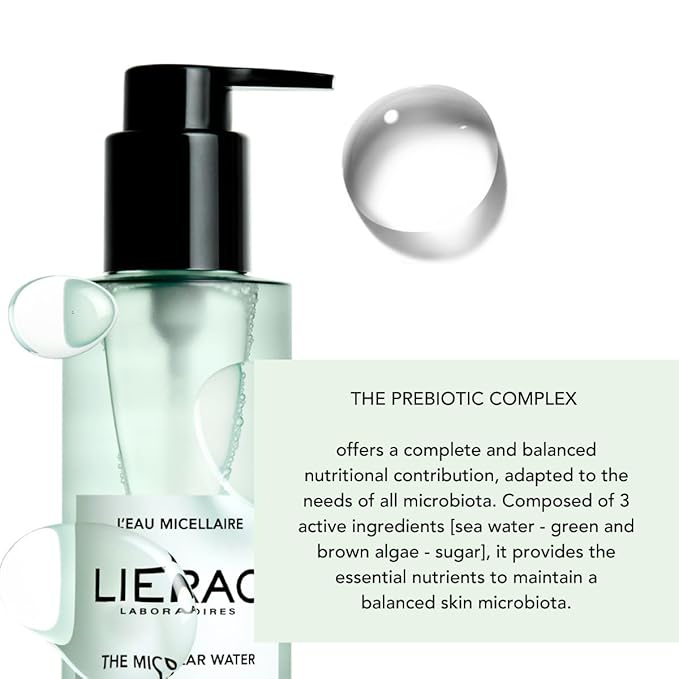 LIERAC|Micellar Water Cleanser - Gentle Makeup Remover and Cleanser with Marine Prebiotics - Cleansing Water - Ideal for Sensitive Skin - 200 ml Bottle