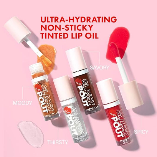 Absolute New York Glassy Pout Lip Oil, Long Lasting Hydration, Ultra Glassy Shine, Non Sticky Lip Oil (MLGL01 Thirsty)