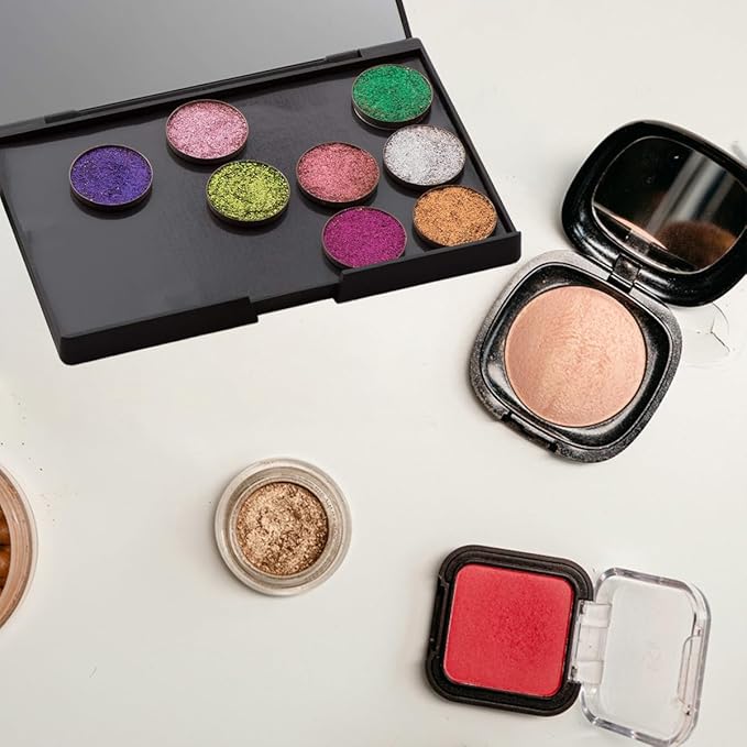 VANANA DIY Magnetic Palette with Mirror, for Eyeshadow Lipstick Powder Highlighter Storage, with 12 Pieces of Round Metal Pans (Black - with Mirror, 15x10cm - With 12pcs Round Pans)