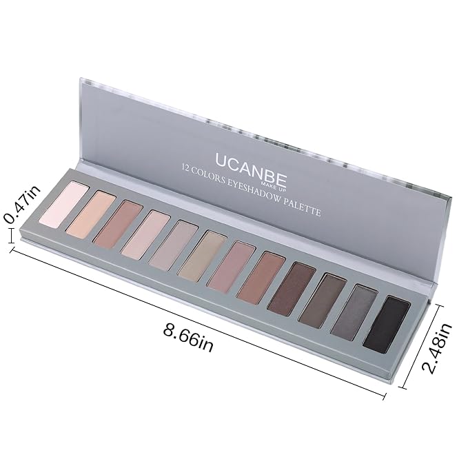 UCANBE 12 Color Eyeshadow Makeup Palette, Naked Nude Eye Shadow, Neutral Matte Shimmer Make Up Pallet with Double-ended Brush Set Kit, Highly Pigmented Long Lasting Waterproof