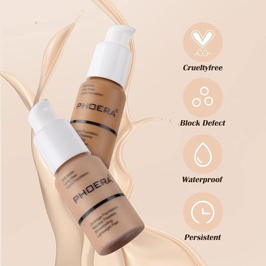 2PC Foundation Makeup&Liquid Concealer,Naturally Liquid Foundation,Full Coverage Mattle Oil-Control Concealer,Multi-Use Makeup Concealer for Acne,Dark Circles(A103+103, 30ml+3ml)