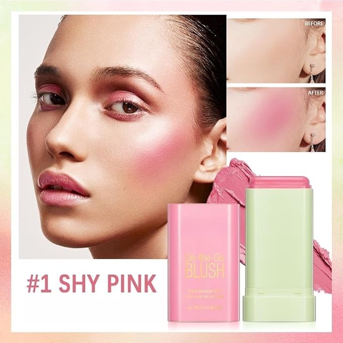 Multi-Use Makeup Blush Stick,Beauty Solid Moisturizer Stick,Waterproof Natural Nude Makeup,Tinted Solid Moisturizer Stick for Eyes Lips Cheek(shy pink)