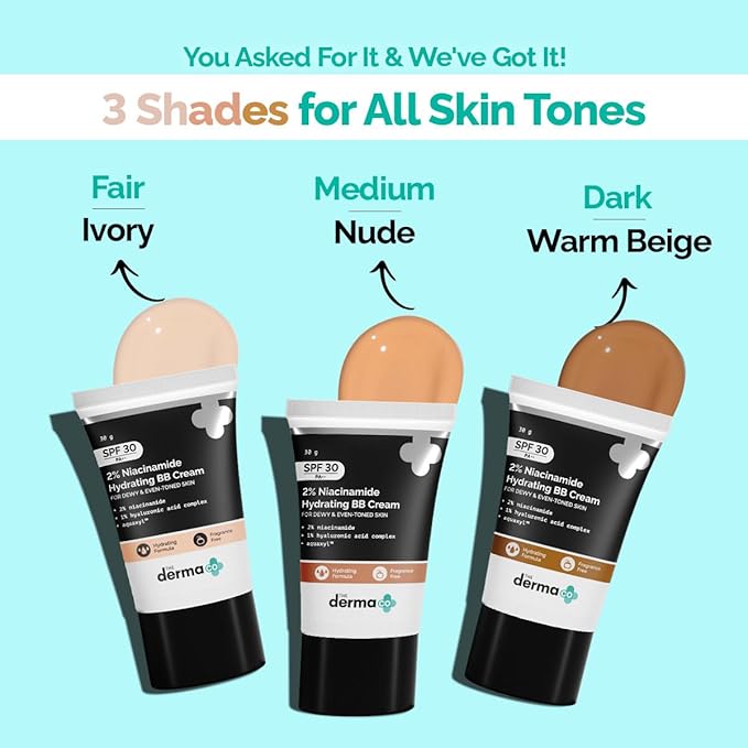 2% Niacinamide Hydrating BB Cream with SPF 30 (02 Nude Shade) | Gives Medium Buildable Coverage & Smooth Finish | Skin Hydration with Sun Protection | 1.06 Oz/30g