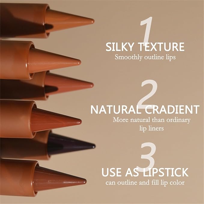 6 Colors 2 in 1 Gradient Lip Liner and Lipstick Lip Combo Set, Matte Nude Dark Brown Coffee Lip Liner Creamy Lip Pencil Crayon, High Pigmented Long lasting Lipstick Makeup Gifts for Women