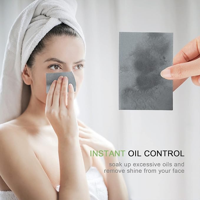 300 Count Natural Bamboo Charcoal Blotting Papers Organic Facial Oil Absorbing Sheets for Oily Skin Care Daily Oil Control Linen Tissues (100 PCS/PK, 3 PKS)