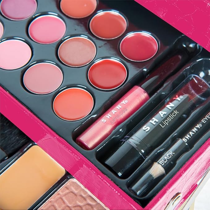 SHANY All In One Makeup Kit - Eyeshadow, Blush, Face Powder, Lipstick, Eye Liner, Makeup Pencils & Mirror - Reusable Storage Box - Pink