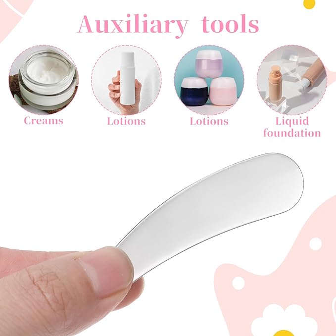 2Pcs Mini Metal Makeup Spatula, Cosmetic Spatulas Reusable Skin Care Spoon Beauty Scoop Spatulas Multi-functional Facial Applicator Tool for Mixing Sampling Lotions Plant Masks Accessories