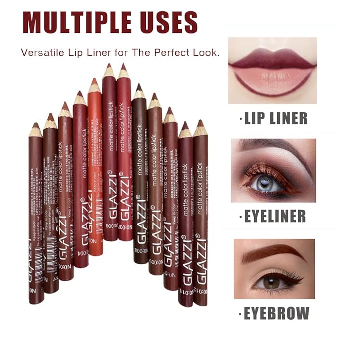 12PCS Matte Lip Liner Set - Long Lasting High-Pigmented Lip Pencils with Sharpener, Natural Nude Brown Maroon Plum Shades for Shaping & Daily Lip Makeup (12 Colors)