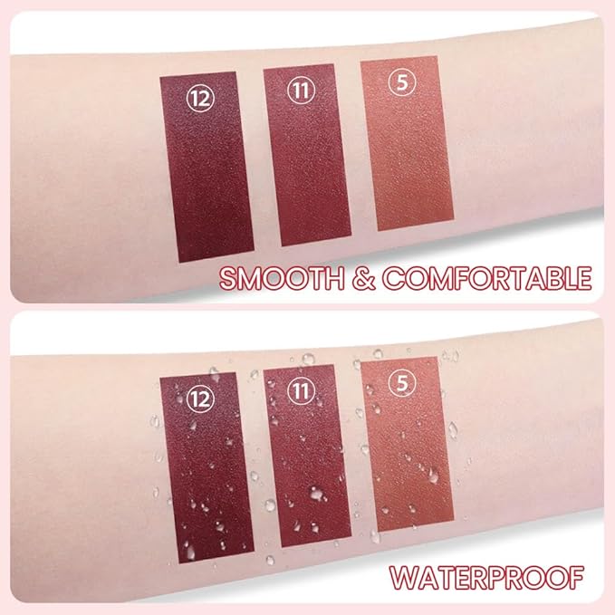 3 Colors Matt Nude Lipstick Lipliner Lip Crayons Pack Set,Velvet Moisture Smooth Matte Lipstick Pencils,Waterproof&Waterlasting,#05#11#12