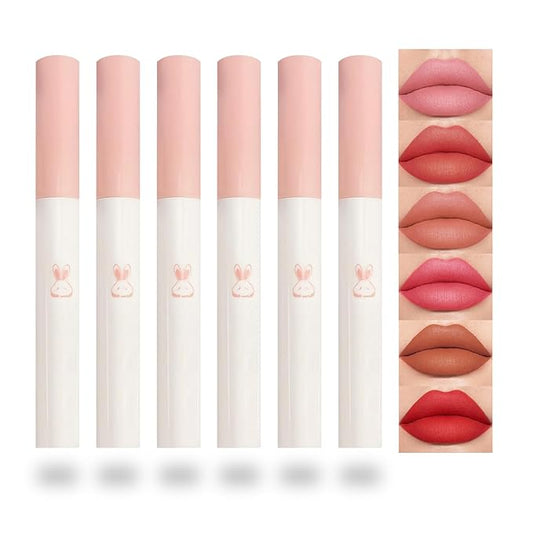6 Colors Lip Tint Stain Set,Mini Liquid Lipstick Moisturizing Long Lasting Plumping High Pigmented Lip Gloss Set,Lightweight Non-Stick Cup Matte Lipstick for Waterproof Cheek and Lip Tint Makeup B