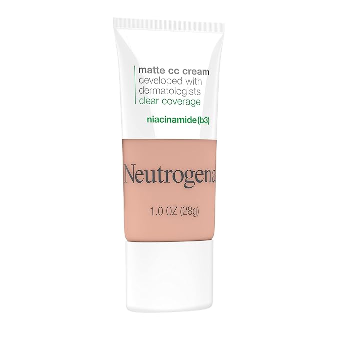 Neutrogena Clear Coverage Flawless Matte CC Cream, Full-Coverage Color Correcting Cream Face Makeup with Niacinamide (b3), Hypoallergenic, Oil Free & -Fragrance Free, Cool Beige, 1 oz
