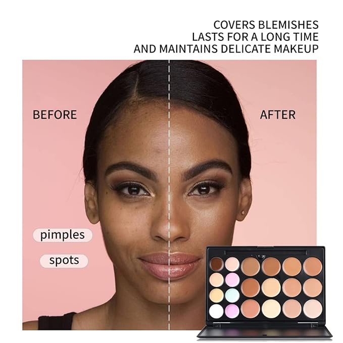 Pure Vie 20 Colors Hydrating Full Coverage Correcting Concealer Palette Camouflage Makeup Contour Kit for Conceals Corrects Dark Circles Acne + 11 Pcs Foundation Powder Concealer Eyeshadows Brushes