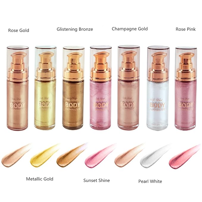 MAEPEOR Body Luminizer 6 Colors Waterproof Smooth Shimmer Face Glow Illuminator Non-sticky Liquid Highlight (30 ML, 03 Glistening Bronze)