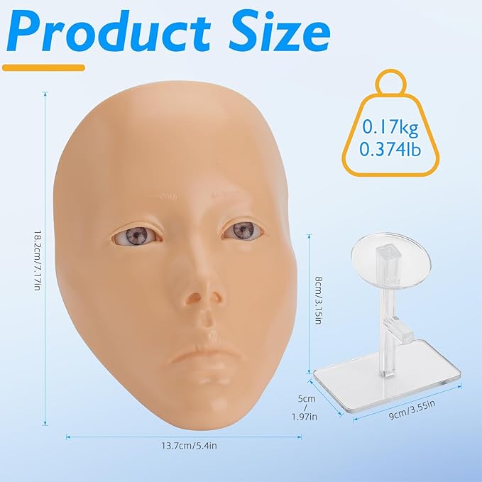 Silicone Makeup Practice 5D Face Board, Reusable Beginners to practice eyesmakeup Face Eyes Silicone False Cosmetologist,Real Person Training Model for Self-Study and Beginners or Makeup Artist Show
