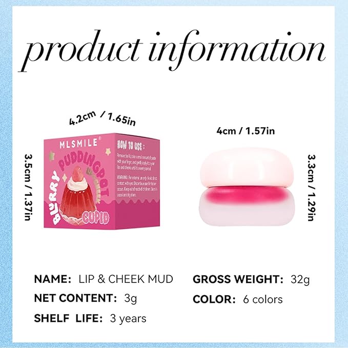 Lip and Cheek Blurring Pudding Pot, Blurry Pudding Pot, Buildable and Lightweight, Multi-Purpose Blurring and Mousselike Pudding Pots for Lips and Cheek(Crush)