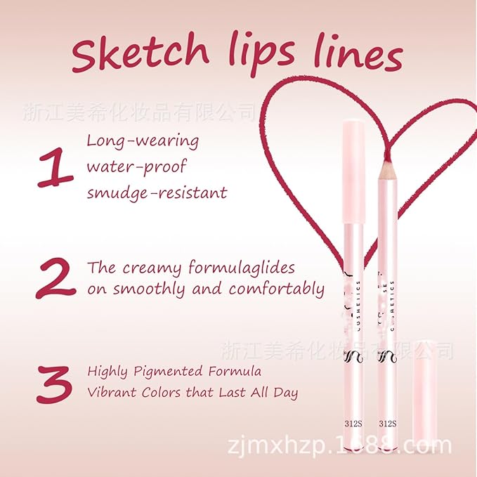 MAEPEOR Matte Lip Liner Set 12 Bold Colors Highly Pigmented Smoothly Velvet Lipliner Pencil Long Lasting Waterproof Lip Liners (Color 01)