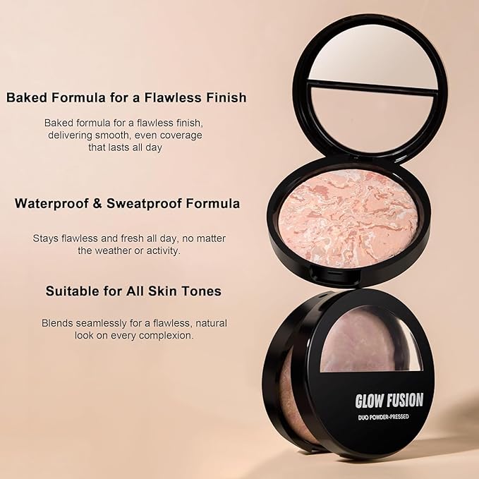 Marble Baked Makeup Setting Powder, Luminous Finish Waterproof Sweatproof Conceal Foundation, 24 H No-Transfer No Smudge Oil-Control Pressed Powder Makeup Base (#05 TAN, 0.53 OZ)