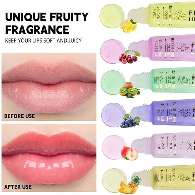 6 Pcs Ultra-Hydrating Lip Gloss Set with Vitamin Oils | High-Shine, Non-Sticky Lip Balm for Smooth, Nourished Lips (6pcs-clear fruit lip gloss kit, pack of 6)