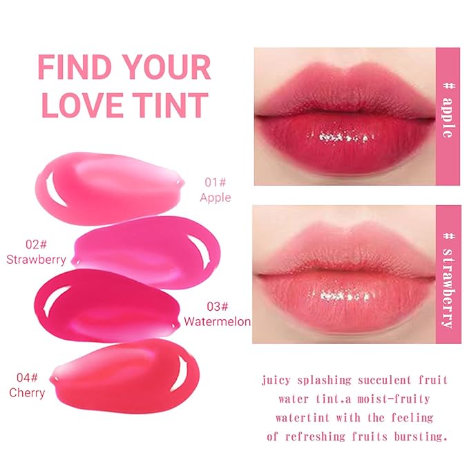 4PCS Lip Tint Stain Set,Mini Liquid Water Tint,Korean Lip Gloss Moisturizing Natural,Long Lasting Waterproof,Multi-Use Lip and Cheek Tint