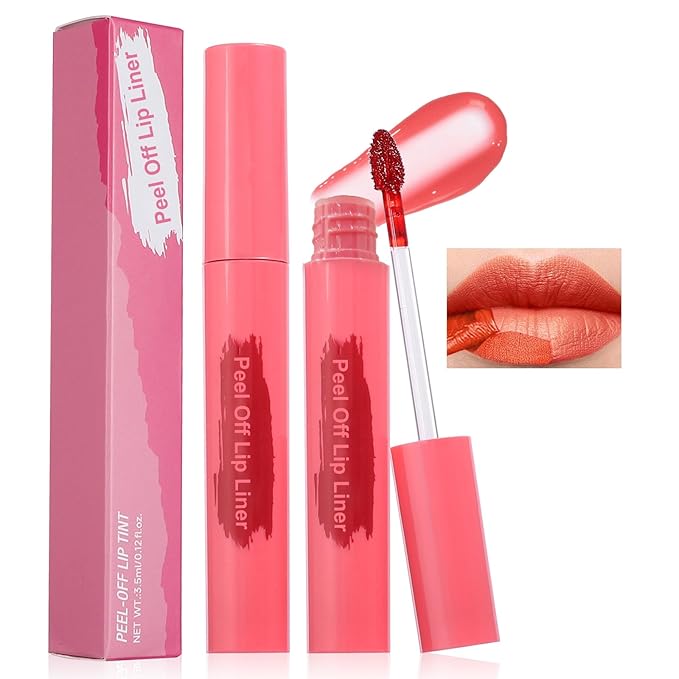 Lip Stain - Peel Off Lip Stain, Long Lasting Lip Liner with Matte Finish, Waterproof, Transfer-proof, Highly Pigmented Color, Ideal Mothers Day Gifts (#01 Coral Red, 1 PCS)