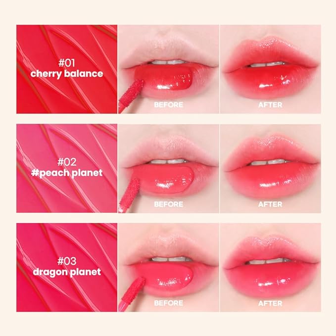 New Planet Tint | Clear Glow Tint Non-Sticky Lightweight Hydrating Long-Lasting Shine High Pigmented Volumizing Moisturizing Natural Lip Stain (#01 Cherry Balance, 4.1g)