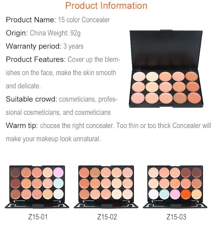 15 Colors Concealer Foundation Contouring Cream and Highlighter Makeup Set - Contouring Foundation/Concealer Palette - Vegan, Animal free and hypoallergenic (Z15-02)